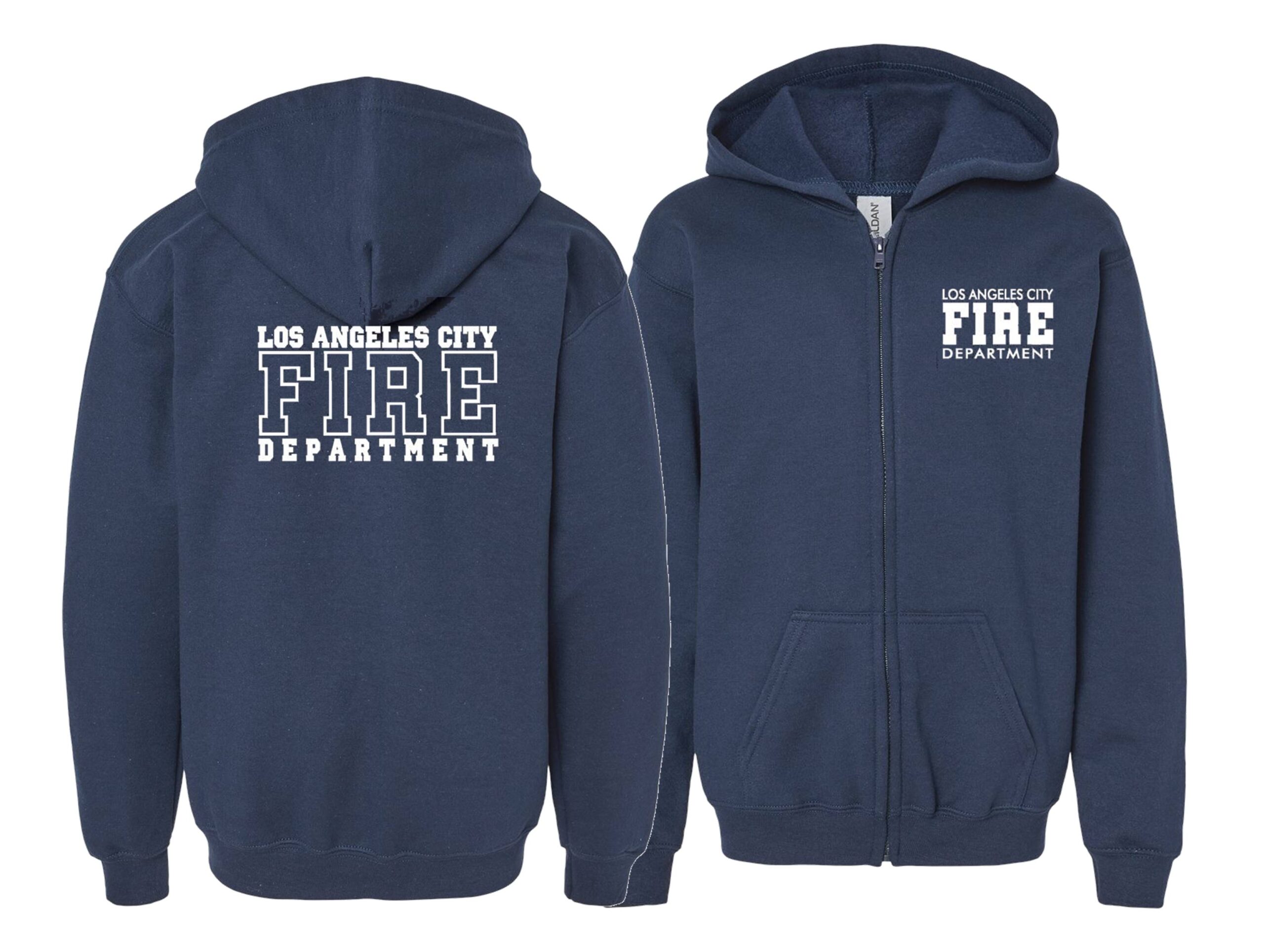 Navy Youth Full Zip Hooded Sweatshirt Los Angeles Fire Dept.